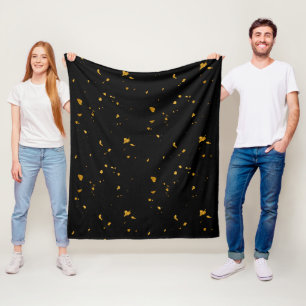 Gold Flakes Black Fleece Blanket