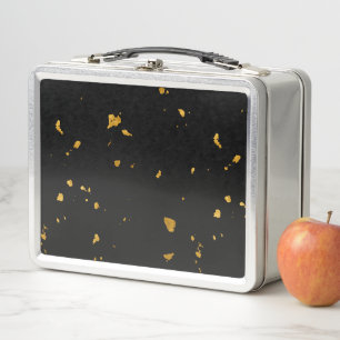 Gold Flakes Black Metal Lunch Box
