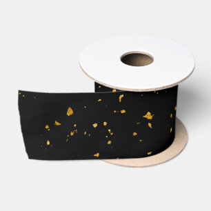 Gold Flakes Black Satin Ribbon