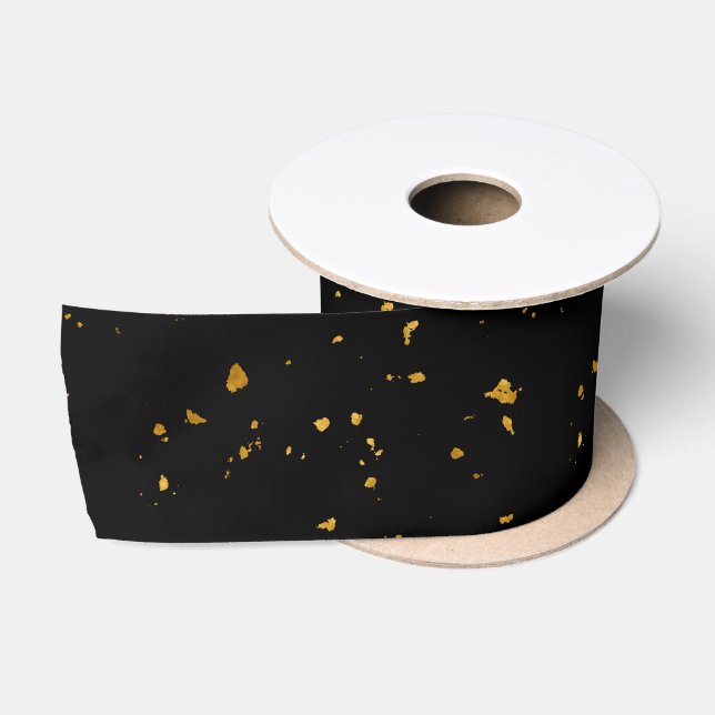 Gold Flakes Black Satin Ribbon (Spool)