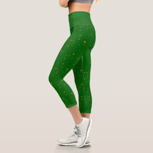 Gold Flakes on Emerald Green Capri Leggings