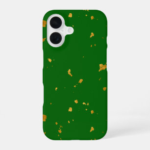 Gold Flakes on Emerald Green iPhone 16 Case