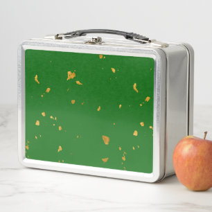 Gold Flakes on Emerald Green Metal Lunch Box
