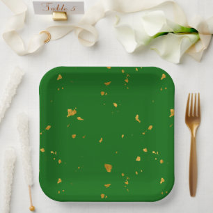 Gold Flakes on Emerald Green Paper Plate