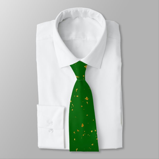 Gold Flakes on Emerald Green Tie (Tied)