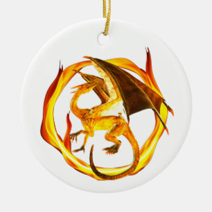 Gold Flaming Fantasy Dragon Ceramic Tree Decoration