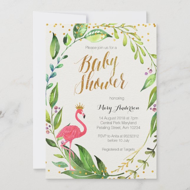 Gold Flamingo Baby Shower invitation (Front)