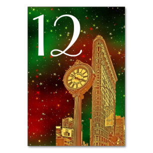 Gold Flatiron Building NYC Skyline #2 Xmas Starry Table Number
