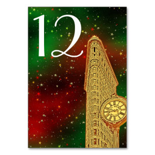 Gold Flatiron Building NYC Skyline #2 Xmas Starry Table Number