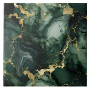 Gold Flecked Emerald and Black Marble Effect Tile