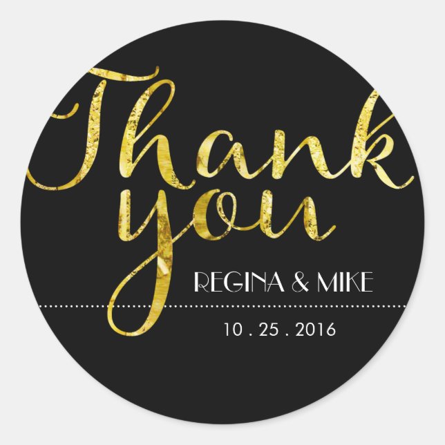 Gold Flecks and Black Script Thank You Sticker (Front)