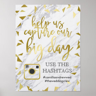 Gold Flecks & Marble Wedding Hashtag Poster