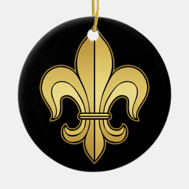 Gold Fleur de lis Ceramic Tree Decoration (Front)