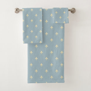 Gold Fleur-de-Lis Dusky Blue Bath Towel Set
