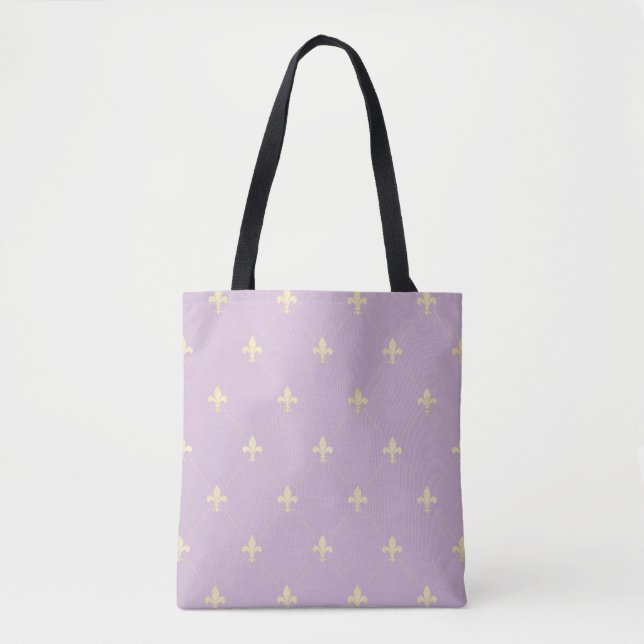 Gold Fleur-de-Lis Dusky Lilac Tote Bag (Front)