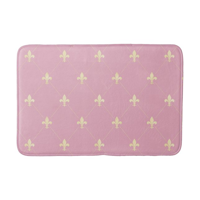 Gold Fleur-de-Lis Dusky Pink Bath Mat (Front)