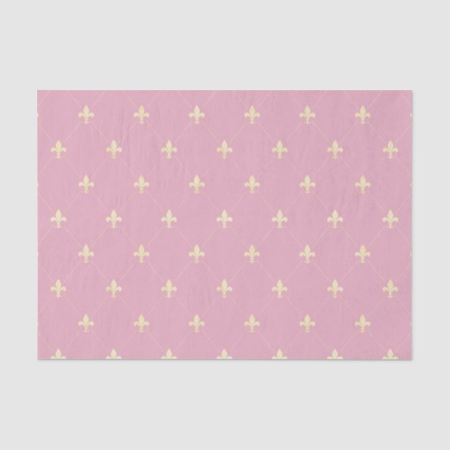 Gold Fleur-de-Lis Dusky Pink Tissue Paper (Front)