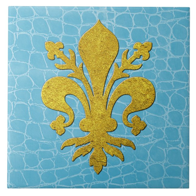 Gold Fleur-de-lis Faux Leather Background Tile (Front)