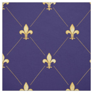 Gold Fleur-de-Lis (large scale) Midnight Blue Fabric