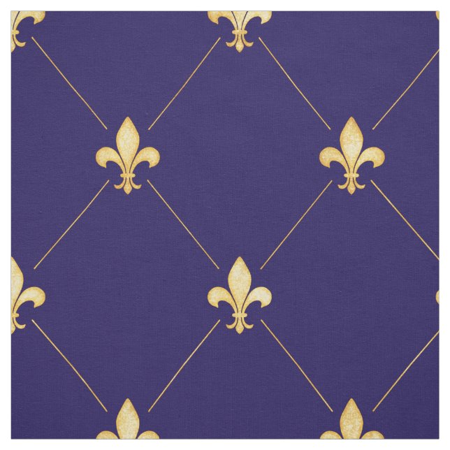 Gold Fleur-de-Lis (large scale) Midnight Blue Fabric (Swatch)