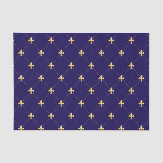 Gold Fleur-de-Lis Midnight Blue Tissue Paper (Front)