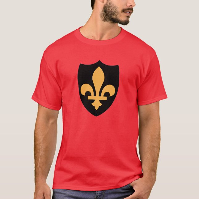 Gold Fleur De Lis on Black Shield T-Shirt (Front)