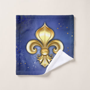 Gold Fleur de Lis on Blue Bath Towel Set