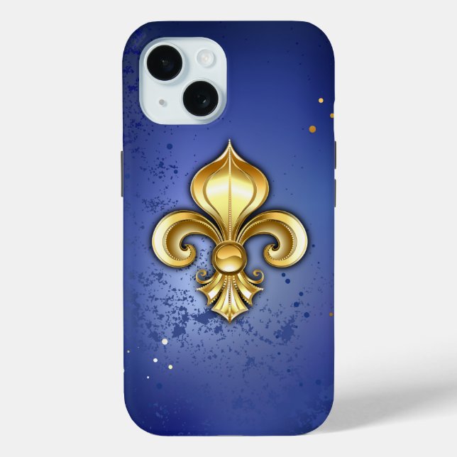 Gold Fleur de Lis on Blue Case-Mate iPhone Case (Back)