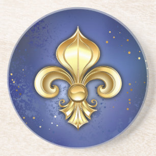 Gold Fleur de Lis on Blue Coaster