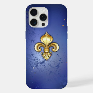 Gold Fleur de Lis on Blue iPhone 15 Pro Max Case