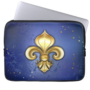 Gold Fleur de Lis on Blue Laptop Sleeve
