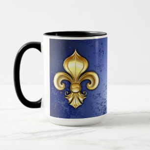 Gold Fleur de Lis on Blue Mug