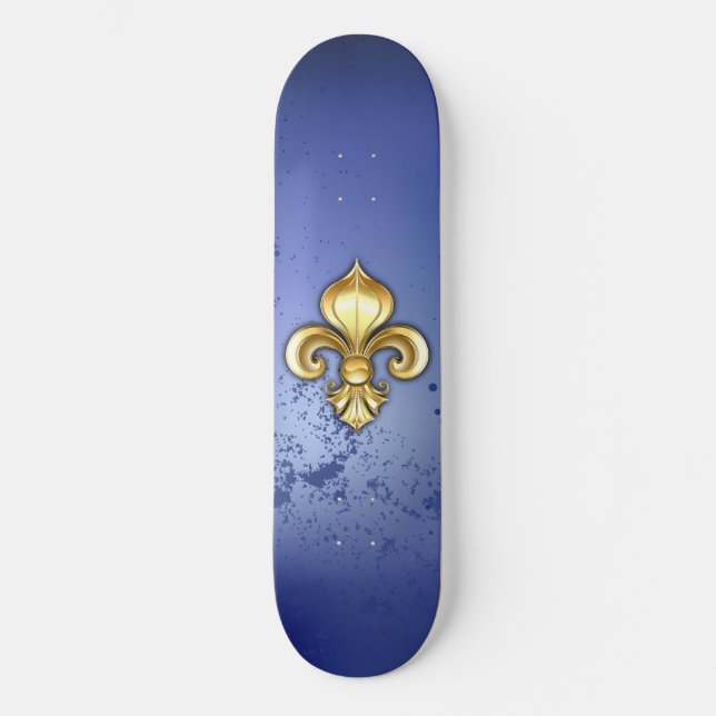 Gold Fleur de Lis on Blue Skateboard (Front)