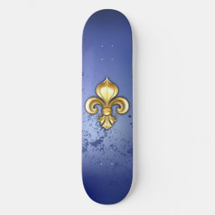 Gold Fleur de Lis on Blue Skateboard