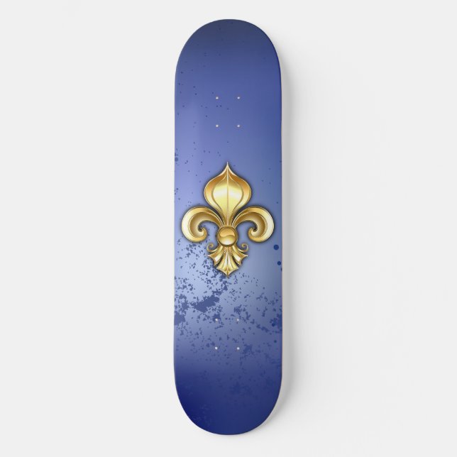 Gold Fleur de Lis on Blue Skateboard (Front)