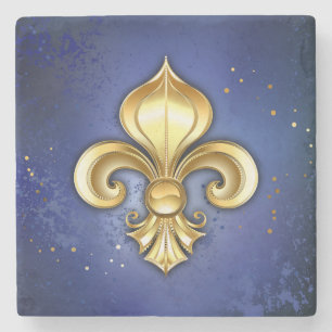 Gold Fleur de Lis on Blue Stone Coaster