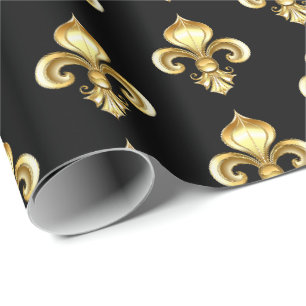 Gold Fleur de Lis on Blue Wrapping Paper