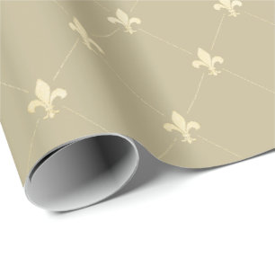 Gold Fleur-de-Lis on Dusky Latte Brown Wrapping Paper