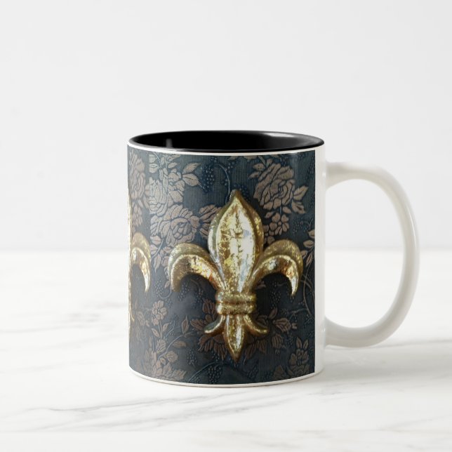 Gold Fleur de lis on Floral Print Mug (Right)