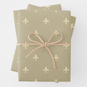 Gold Fleur-de-Lis on Light Brown Wrapping Paper Sheet