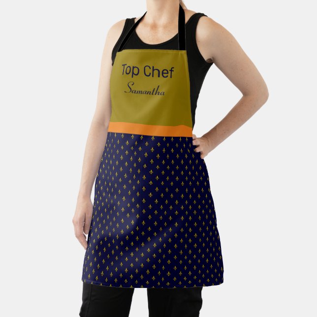 Gold Fleur-de-lis Personalised Apron (Insitu)