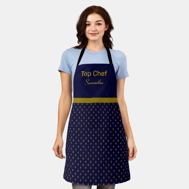 Gold Fleur-de-lis Personalised Apron (Worn)