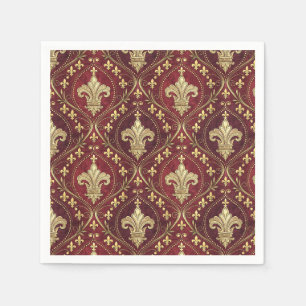 Gold Fleur-de-lis Red Velvet Royal Design Pattern Napkin