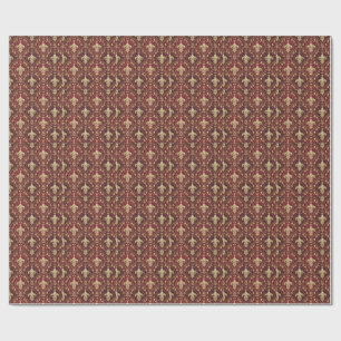 Gold Fleur-de-lis Red Velvet Royal Design Pattern Wrapping Paper