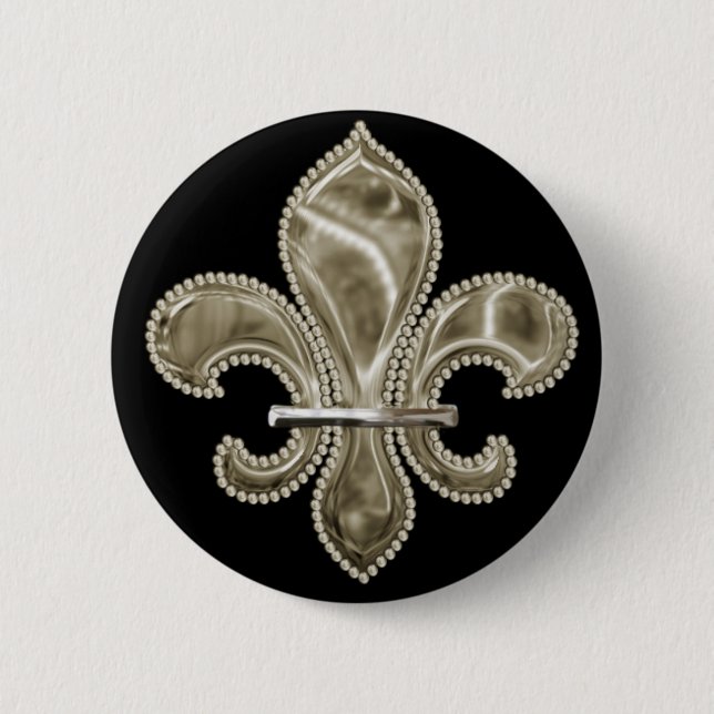 Gold Fleur de Lis Round Button (Front)