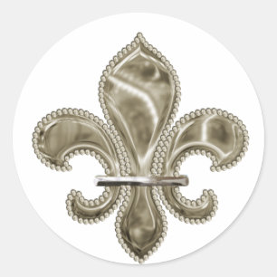 Gold Fleur de Lis Round Stickers