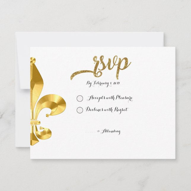 Gold Fleur de Lis RSVP Card (Front)