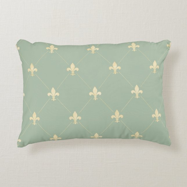 Gold Fleur-de-Lis Sage Decorative Cushion (Front)