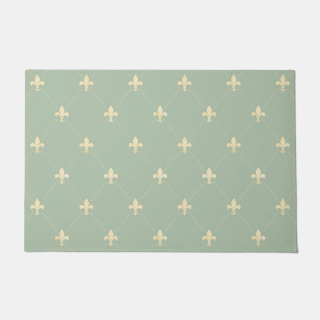 Gold Fleur-de-Lis Sage Doormat (Front)