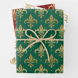 Gold fleur-de-lis seamless pattern wrapping paper sheet
